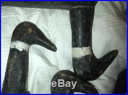 PRIMITIVE FOLK ART Hand Carved Painted Wood DUCK Hunting DECoys Matched Set Of 5
