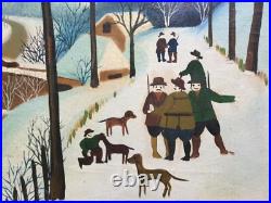 PRIMITIVE FOLK painting of Village in Winter by Tanus or Janus