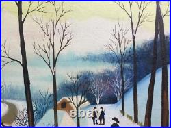 PRIMITIVE FOLK painting of Village in Winter by Tanus or Janus