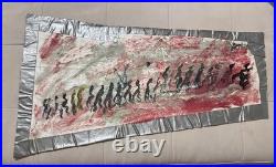 PURVIS YOUNG (1943-2010) Procession Outsider Art On Fabric 29x17 Miami