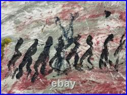 PURVIS YOUNG (1943-2010) Procession Outsider Art On Fabric 29x17 Miami