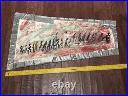 PURVIS YOUNG (1943-2010) Procession Outsider Art On Fabric 29x17 Miami