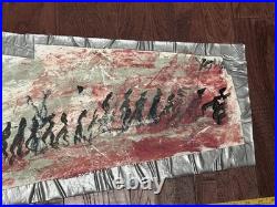 PURVIS YOUNG (1943-2010) Procession Outsider Art On Fabric 29x17 Miami