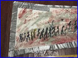 PURVIS YOUNG (1943-2010) Procession Outsider Art On Fabric 29x17 Miami