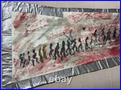 PURVIS YOUNG (1943-2010) Procession Outsider Art On Fabric 29x17 Miami