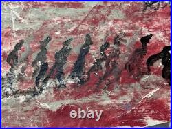 PURVIS YOUNG (1943-2010) Procession Outsider Art On Fabric 29x17 Miami