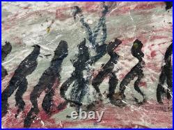 PURVIS YOUNG (1943-2010) Procession Outsider Art On Fabric 29x17 Miami