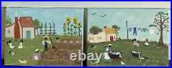 P. Ford Originals Signed Black Folk Art Acrylic On Canvas, Two Pieces, 9 X 12