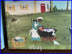 P. Ford Originals Signed Black Folk Art Acrylic On Canvas, Two Pieces, 9 X 12