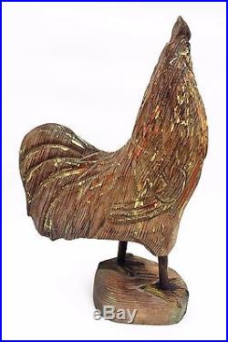 Painted Rooster. Americana Folk Art Antique Primitive Wood Carving