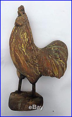 Painted Rooster. Americana Folk Art Antique Primitive Wood Carving