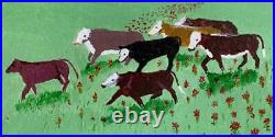 Painting Cowboy Waving Lariat Cattle Round Up Folk Art Naive Western Primitive