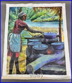 Painting Dennis M Souza Jamaica Folk Art Native Style 27''x23'