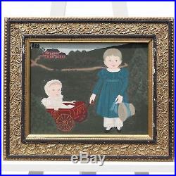 Painting Early American Folk Art Oil Primitive Naive Susan Potter Signed Framed