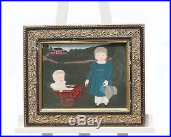 Painting Early American Folk Art Oil Primitive Naive Susan Potter Signed Framed