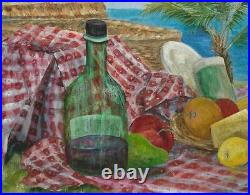 Painting Vintage Florida Keys Folk Art Picnic Luncheon Tropical Beach E Strong