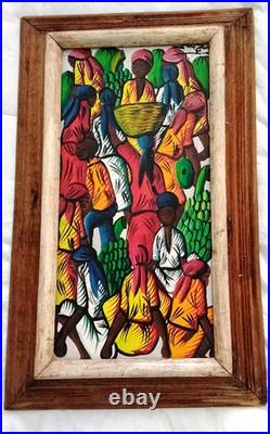 Painting by Hatian Artist Felix Jean (1929-1979) in Original Frame 13 X 20.5