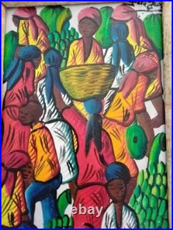 Painting by Hatian Artist Felix Jean (1929-1979) in Original Frame 13 X 20.5