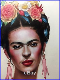 Painting of Frida Kahlo by Amber Carr Original Art Framed Mexican Folk Portrait