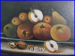 Pair Antique Lemon Gold Gilt Picture Frame Paintings Fruit Still Life Folk Art