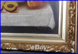 Pair Antique Lemon Gold Gilt Picture Frame Paintings Fruit Still Life Folk Art