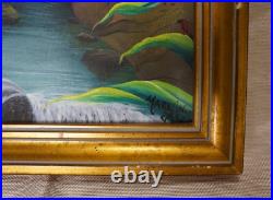 Pair Latin American Signed Folk Art Oil Paintings Jungle Toucan and Village Pair Latin American Signed Folk Art Oil Paintings Jungle Toucan and Village