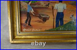 Pair Latin American Signed Folk Art Oil Paintings Jungle Toucan and Village Pair Latin American Signed Folk Art Oil Paintings Jungle Toucan and Village