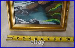 Pair Latin American Signed Folk Art Oil Paintings Jungle Toucan and Village Pair Latin American Signed Folk Art Oil Paintings Jungle Toucan and Village