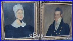 Pair c 1835 American school O/C folk art portraits, brother & sister, Maryland
