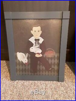 Pair of Folk Art Paintings-Portrait of Boy with Rabbits/Girl withBasket of Apples