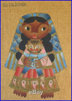 Pair of Mexican folk art burlap paintings JOSE MARIA DE SERVIN (1917-1983)