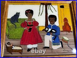 Patricia Lausch 1994 Folk Art Reverse Oil On Glass Painting A Family Scene