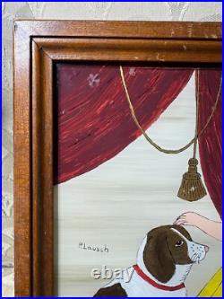 Patricia Lausch Folk Art Reverse Oil On Glass Painting A Girl And Dog Scene Patricia Lausch Folk Art Reverse Oil On Glass Painting A Girl And Dog Scene
