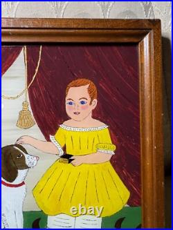 Patricia Lausch Folk Art Reverse Oil On Glass Painting A Girl And Dog Scene Patricia Lausch Folk Art Reverse Oil On Glass Painting A Girl And Dog Scene
