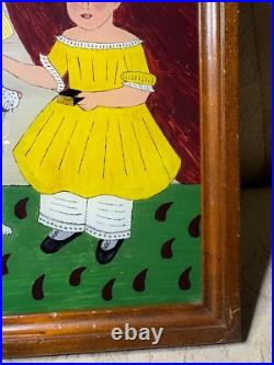 Patricia Lausch Folk Art Reverse Oil On Glass Painting A Girl And Dog Scene Patricia Lausch Folk Art Reverse Oil On Glass Painting A Girl And Dog Scene