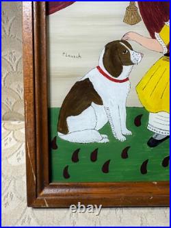 Patricia Lausch Folk Art Reverse Oil On Glass Painting A Girl And Dog Scene Patricia Lausch Folk Art Reverse Oil On Glass Painting A Girl And Dog Scene