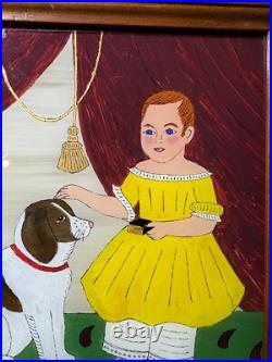 Patricia Lausch Folk Art Reverse Oil On Glass Painting A Girl And Dog Scene Patricia Lausch Folk Art Reverse Oil On Glass Painting A Girl And Dog Scene