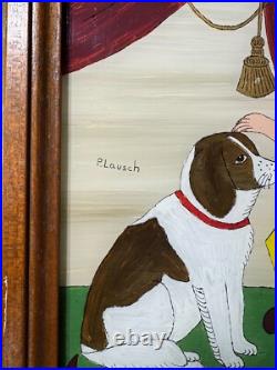Patricia Lausch Folk Art Reverse Oil On Glass Painting A Girl And Dog Scene Patricia Lausch Folk Art Reverse Oil On Glass Painting A Girl And Dog Scene