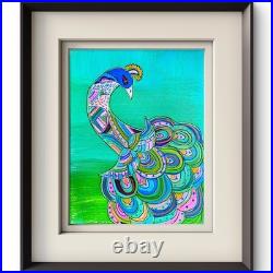 Peacock Folk Art Painting 11x14 Original Abstract Acrylic Boho Wall Decor