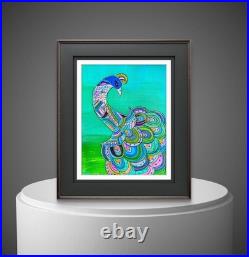 Peacock Folk Art Painting 11x14 Original Abstract Acrylic Boho Wall Decor