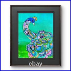 Peacock Folk Art Painting 11x14 Original Abstract Acrylic Boho Wall Decor