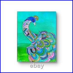 Peacock Folk Art Painting 11x14 Original Abstract Acrylic Boho Wall Decor