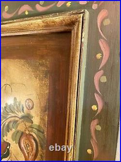 Pennsylvania German Fraktur Folk Art Painted Antique Door Panel Peter Hunt style