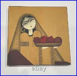 Persian Girl with Flowers & Fruit Wood Hanging Painting, Art Work, Set of 3