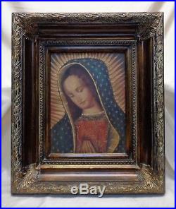 Peruvian Cusco Folk Art Painting Lady Guadalupe in Antique Style Ornate Frame