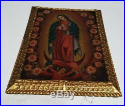 Peruvian Gilt framed oil on canvas virgin Our Lady of Guadalupe peru folks art