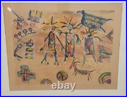 Petroglyph art American original painting 1980s folk art painting