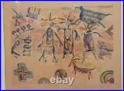 Petroglyph art American original painting 1980s folk art painting