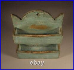 Pine Double Wall Candle Box in Grungy Old Robin's Egg Blue Paint Folk Art