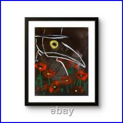 Plague Mask andPoppies Home Decor Interior Design Canvas Painting Original 14x11